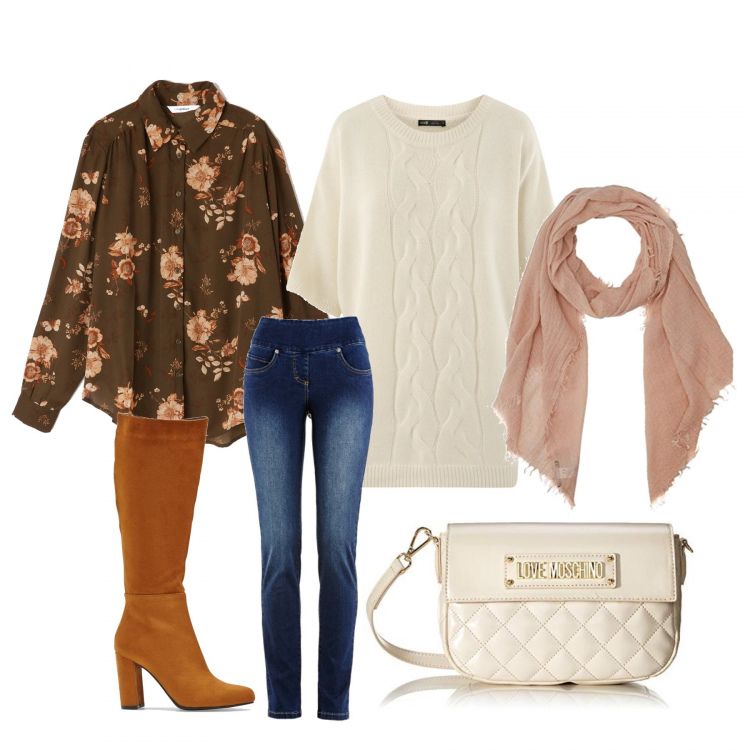 Outfit donna - Camicia e maglione manica corta. Stile Urban per Tutti i giorni. Abbinamento con jeans slim fit, stivali, camicia, maglione, borse a tracolla, sciarpa.