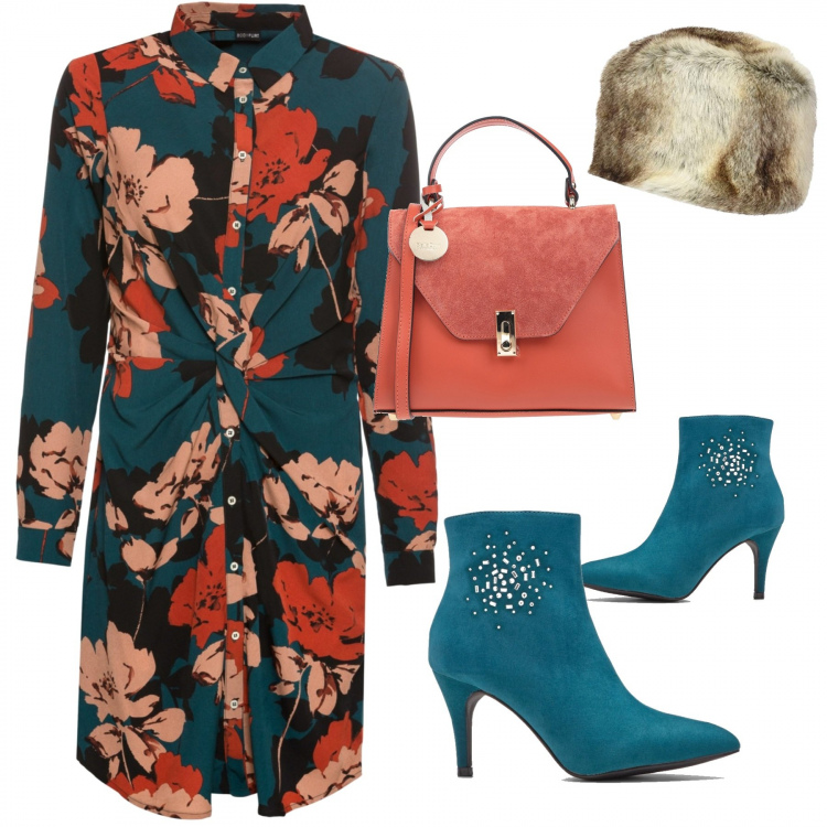 Outfit donna - Osare nei colori. Stile Trendy per Serata fuori. Abbinamento con borsa a mano con manico effetto scamosciato taglia media tinta unita, vestiti, stivaletti, cappelli con visiera.