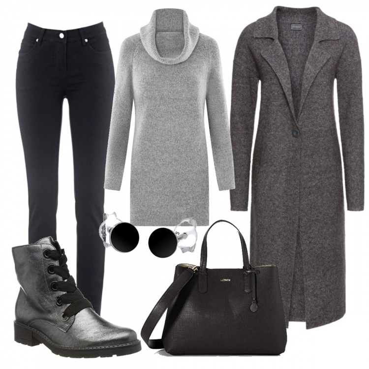 Outfit donna - Stilosa in basic. Stile Basic per Tutti i giorni. Abbinamento con jeans dritti, cappotti, maglioni, stivali, borse a mano, orecchini.