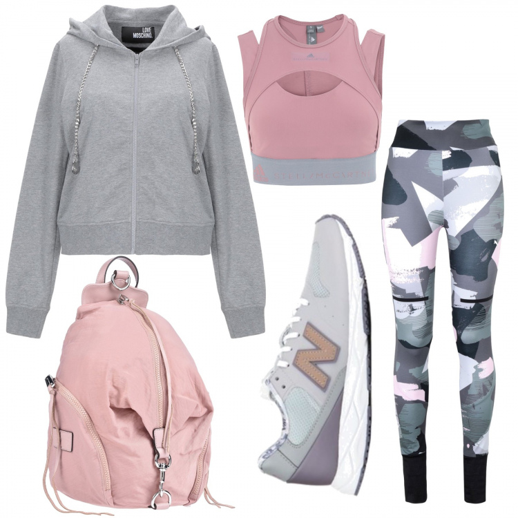 Outfit mujer - Al gimnasio. Estilo Basic para Deporte. Combinación con sneakers, pantalone, top, zaino, top.