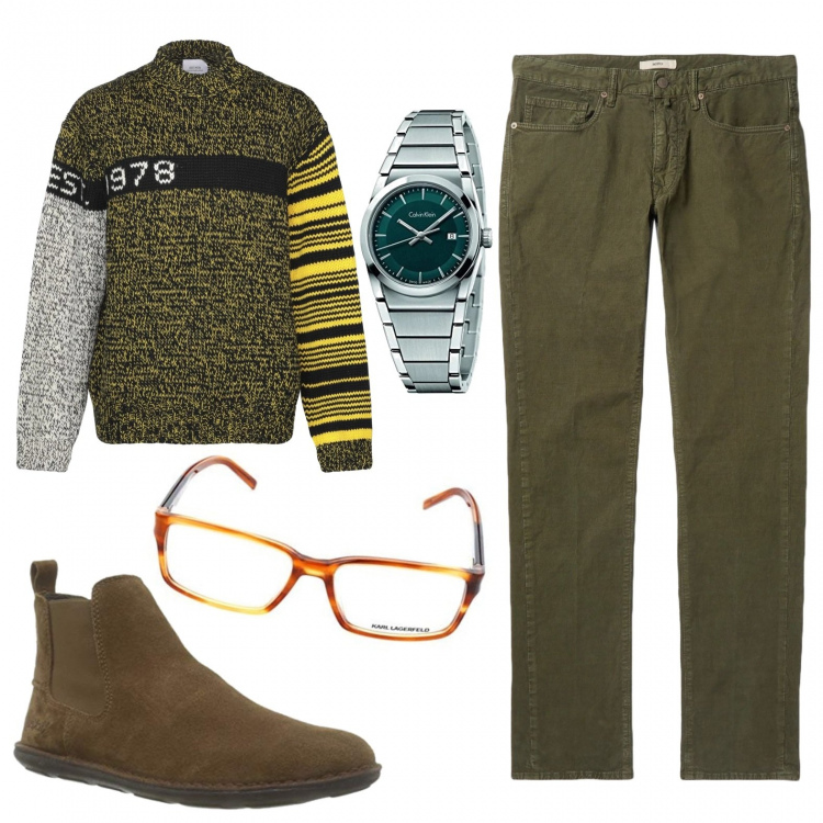 Outfit hombre - Casual #1020. Estilo Casual para Todos los días. Combinación con relojes analógicos, jerséis.