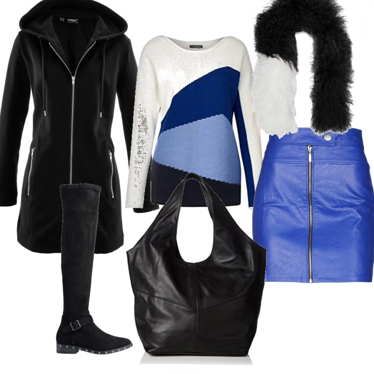 Outfit donna - In giro per la città. Stile Trendy per Tutti i giorni. Abbinamento con felpe sportive, minigonne, stivali, sciarpa, felpa, borse tote.