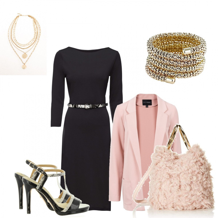 Outfit donna - Cerimonia in light pink low price. Stile Bon Ton per Cerimonia. Abbinamento con vestiti corti, vestiti midi/longuette, bracciale con sfere oro, collane, borsa a spalla, sandali in pelle.