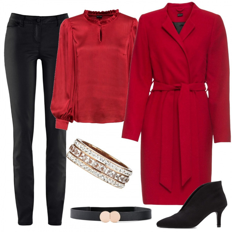Outfit donna - BonPrix - Saldi invernali 1. Stile Bon Ton per Serata fuori. Abbinamento con zaini, gonne, bluse, pantaloni, anello con strass in oro rosa, cinture.