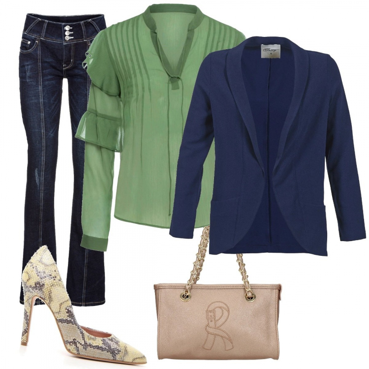 Outfit donna - Decollete\' e jeans perfetto. Stile Trendy per Tutti i giorni. Abbinamento con jeans bootcut, blusa, borse a spalla, giacche, décolleté.