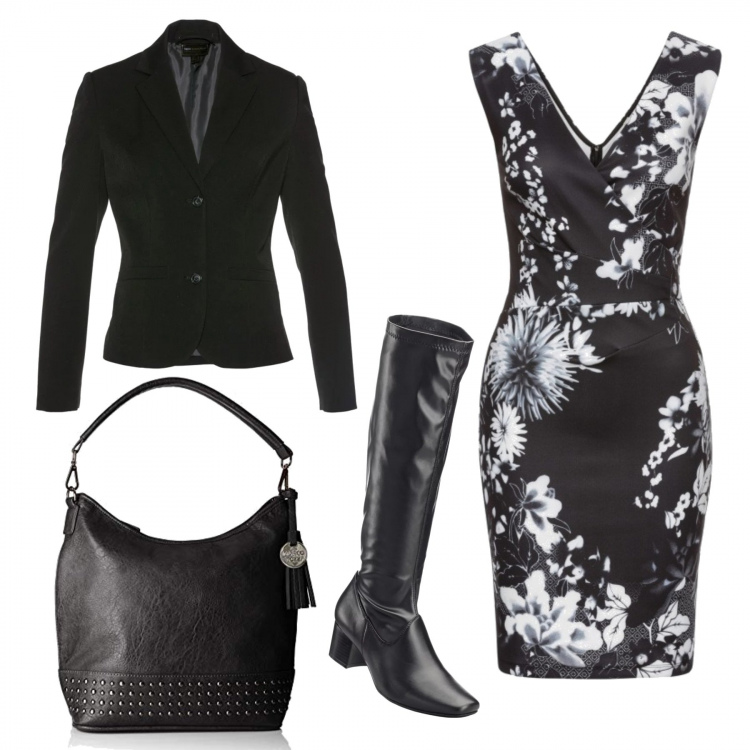 Outfit donna - Al cinema. Stile Rock per Serata fuori. Abbinamento con stivali, pantaloni a palazzo, blazer, borse a mano.
