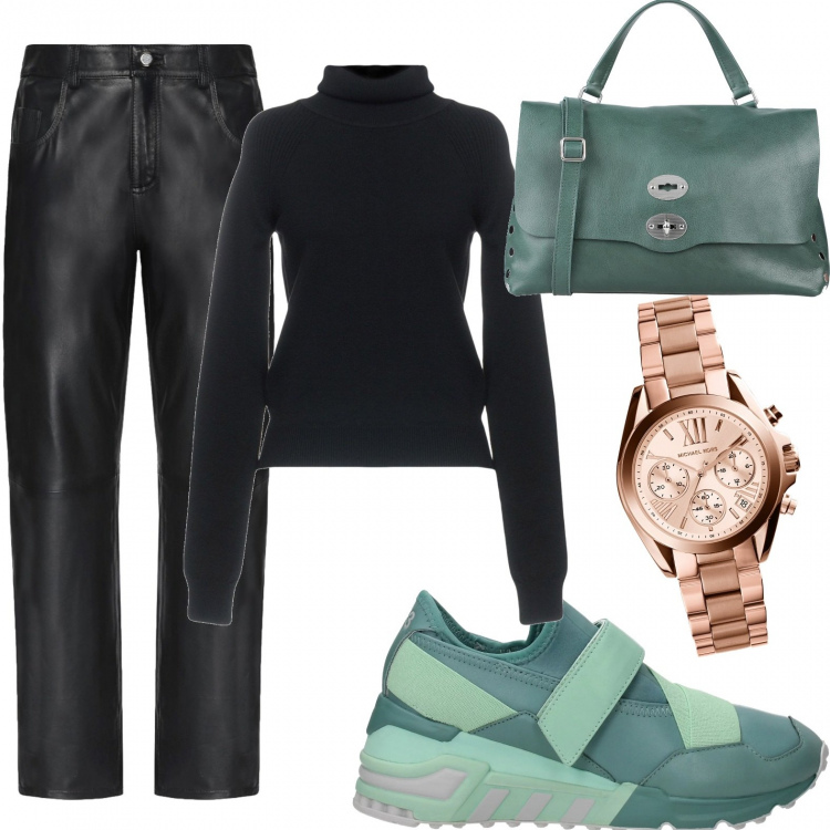 Outfit donna - Whishlist del momento#2. Stile Urban per Tutti i giorni. Abbinamento con borsa a mano, pantaloni, pullovers, sneakers, bracciale.