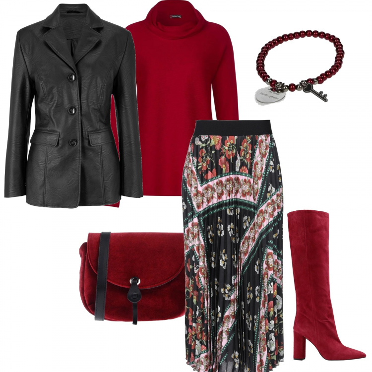 Outfit donna - Donna Curvy. Stile Basic per Tutti i giorni. Abbinamento con blazer, gonna longuette, stivali, borse a spalla, braccialetto, felpe.