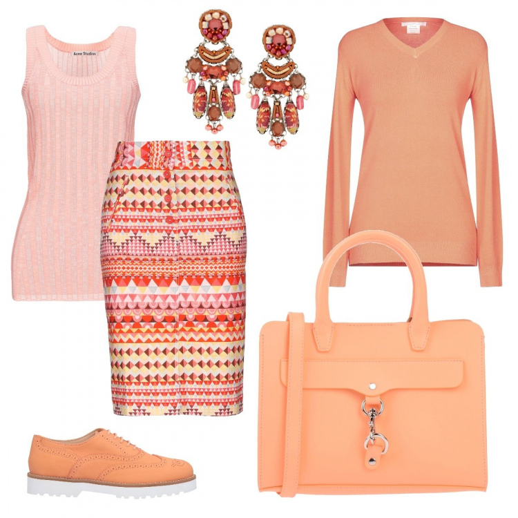 Outfit donna - Monocolore arancio. Stile Urban per Tutti i giorni. Abbinamento con scarpe stringate, gonne longuette, orecchini, borse a mano, pullovers, top.