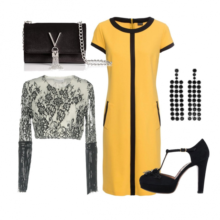 Outfit femme - Chic #2176. Style Chic pour Cérémonie. look idéal pour Petite. Assortir avec robes longues, vestes, blazers et manteaux in tulle, escarpins, clutchs et pochettes in poliestere nero, boucles d'oreilles.