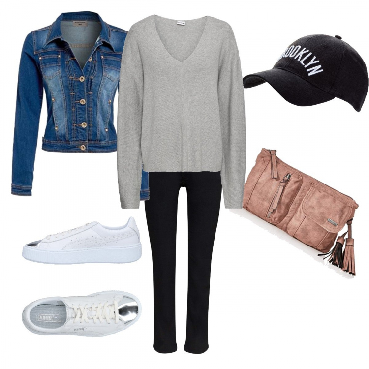 Outfit femme - Stop relax!. Style Urban pour Tous les jours. Assortir avec gros pulls, chapeaux, sneakers tennis, sacs en bandoulière in poliestere rosa, jeans, vestes, blazers et manteaux.