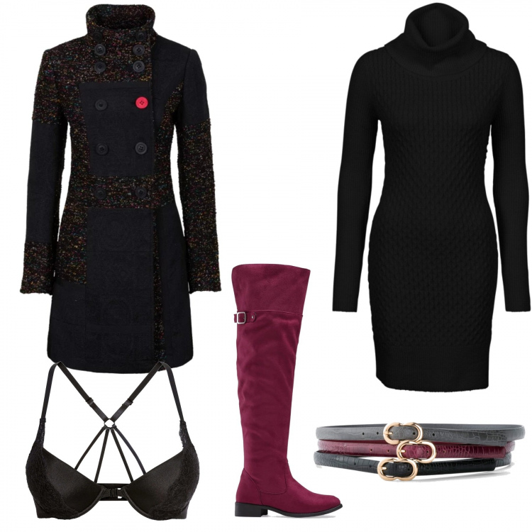Outfit donna - Bon prix saldi invernali. Stile Basic per Tutti i giorni. Abbinamento con vestiti, cappotti, blazer, stivali, reggiseni.