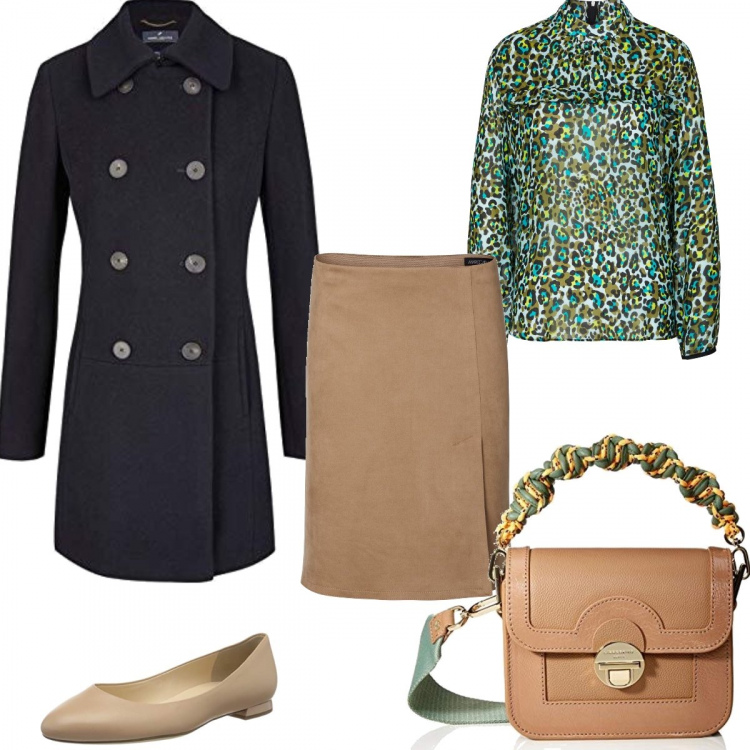 Outfit donna - Le offerte di Febbraio!. Stile Bon Ton per Ufficio. Abbinamento con gonne, cappotto, borse a tracolla, camicia, ballerine.