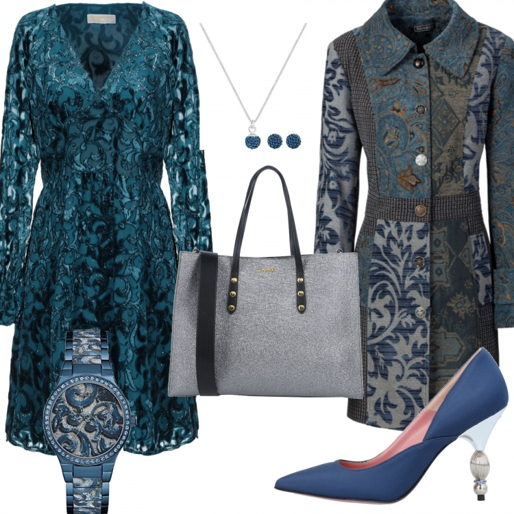 Outfit donna - Chic #2447. Stile Chic per Tutti i giorni. Abbinamento con cappotti, vestiti corti, décolleté, borse a mano, orologi, collane.