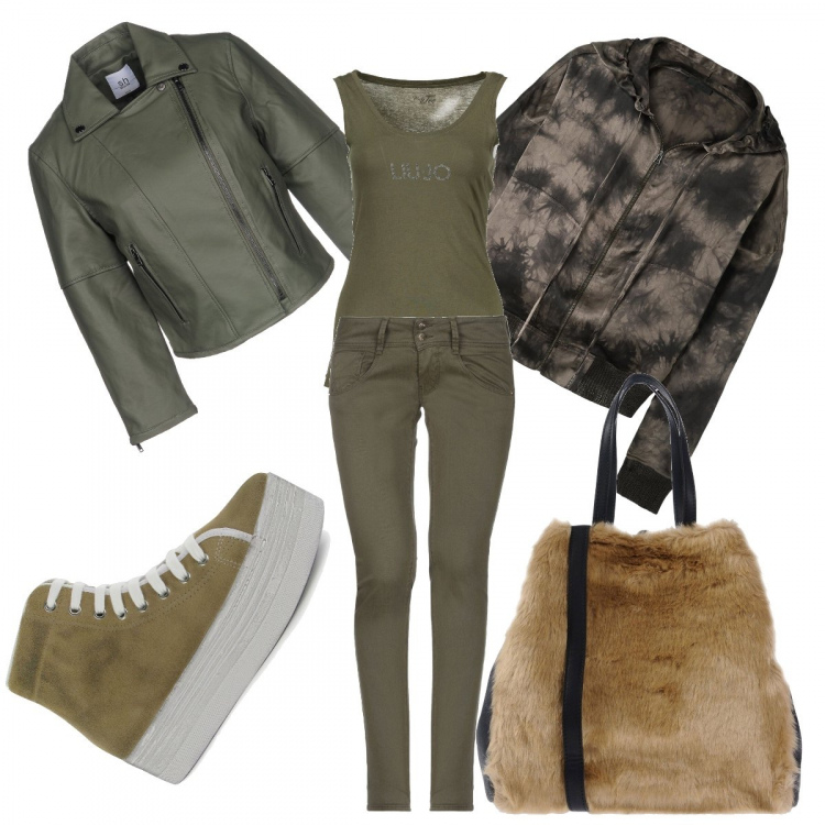 Outfit donna - Casual Friday = super saldi. Stile Urban per Tutti i giorni. Abbinamento con jeans a tubo vita bassa con zip tinta unita, borsa a mano taglia media in pelle sintetica bianco, giacche, felpe con cappuccio, top, sneakers.