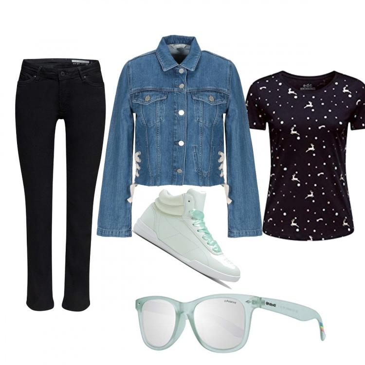 Outfit femme - Street fit. Style Urban pour Tous les jours. Assortir avec écharpes, t-shirt nero, jeans, manteaux, trenchs et éco-fourrures.