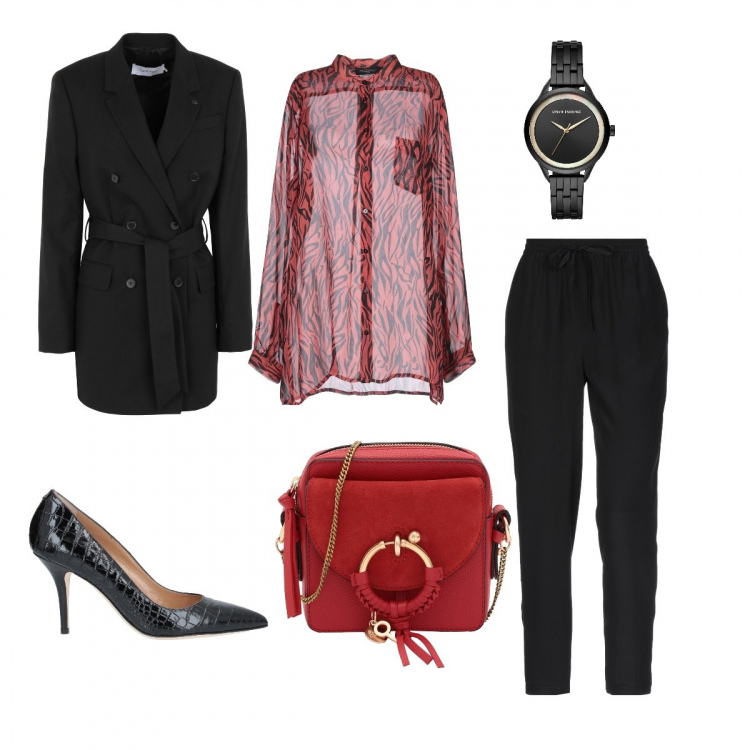 Outfit femme - Opéra. Style Chic pour Soirée dehors. Assortir avec manteaux, trenchs et éco-fourrures, chemises petite, pantalone con coulisse crêpe, sacs en bandoulière petit, escarpins, montres.