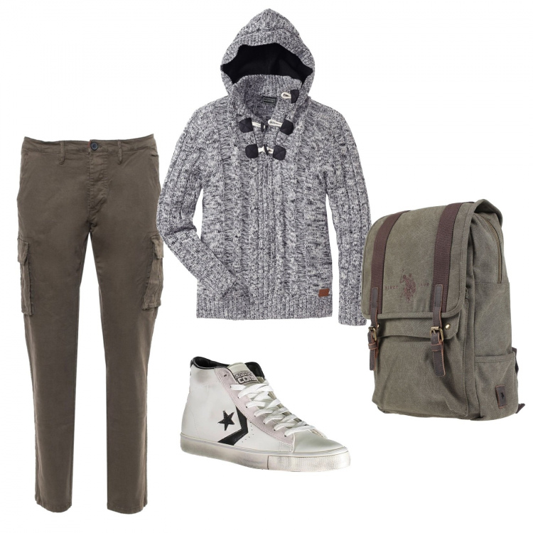 Outfit uomo - Casual. Stile Casual per Tutti i giorni. Abbinamento con maglieria, polo, scarpa sportiva, pantaloni.