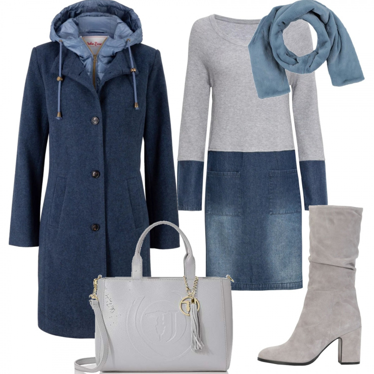 Outfit donna - Liberamente curvy. Stile Urban per Tutti i giorni. Abbinamento con cappotti, vestiti, stivali, stola, shopping bag.