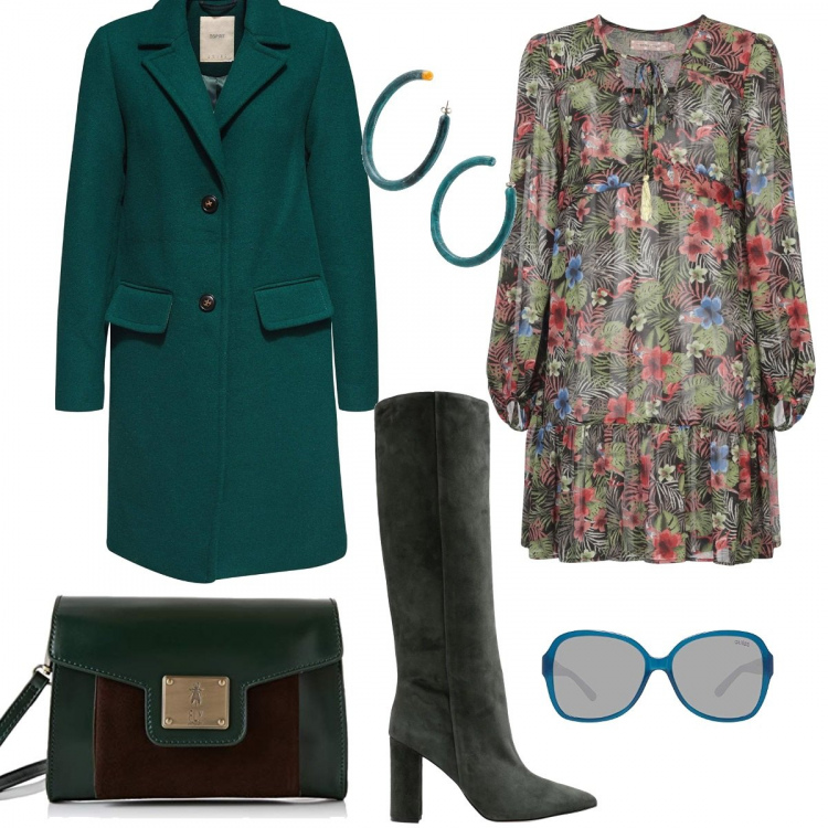 Outfit mujer - Boots are made for walking. Estilo Chic para Todos los días. Combinación con bolsos de hombro, gafas de sol, abrigos, vestidos cortos, botas y anfibios bianco, pendientes.