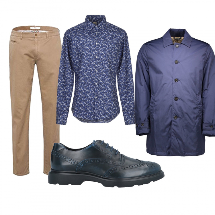 Outfit uomo - Go to the disco. Stile Casual per Serata speciale. Abbinamento con cappotti, scarpe stringate, camicia, pantalone chino.