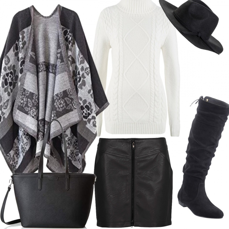 Outfit femme - Brouillard. Style Basique pour Tous les jours. Assortir avec minijupes, bottes, pulls et cardigans, chapeaux, foulard, shopping bag in poliestere nero.