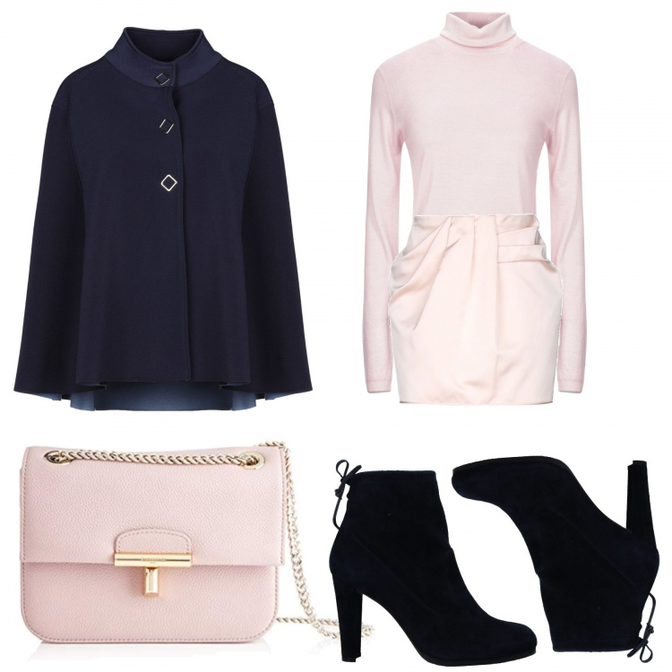 Outfit femme - Tendance cape. Style Bon Ton pour Tous les jours. Assortir avec minijupes, vestes, blazers et manteaux, bottines, pulls et cardigans, sacs en bandoulière.