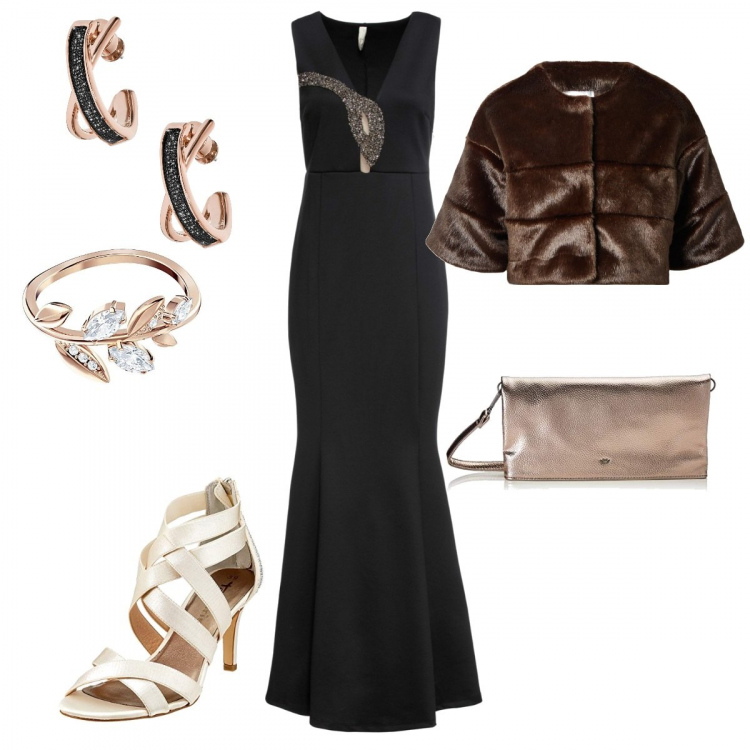 Outfit femme - Queen of the gala. Style Chic pour Cérémonie. Assortir avec robes, sandales, sabots, mules et tongs tendance, manteaux, trenchs et éco-fourrures, clutchs et pochettes, bagues, boucles d'oreilles.