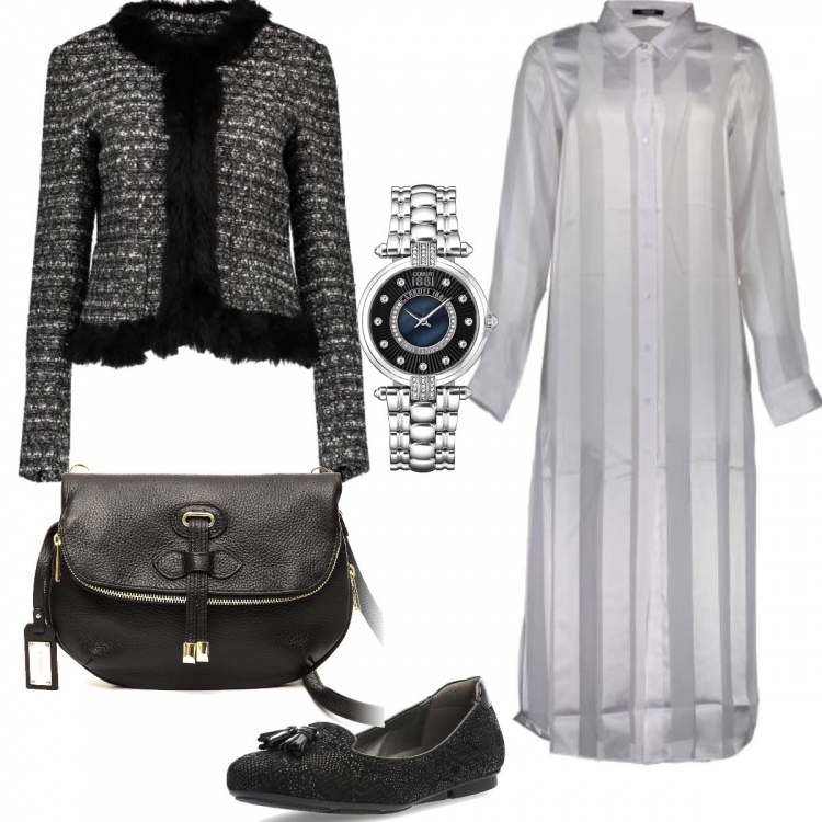 Outfit donna - Top Brand con Pricy. Stile Urban per Tutti i giorni. Abbinamento con giacca, camicie, orologio, borsa, ballerine.