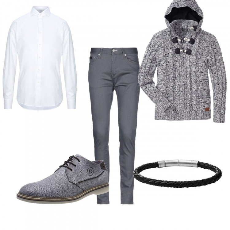 Outfit homme - Urban #1131. Style Urban pour Tous les jours. Assortir avec pulls, pantalone in denim, bracelets, mocassins blu, chemises.