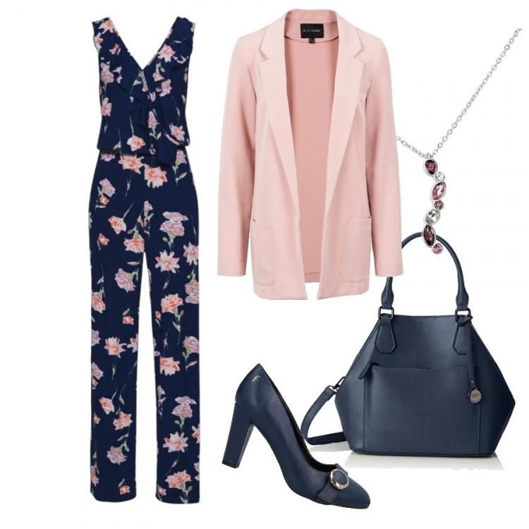Outfit donna - Aperitivo in rosa. Stile Urban Abbinamento con décolleté, vestiti corti, tute, borse a cartella, collana girocollo rosa.