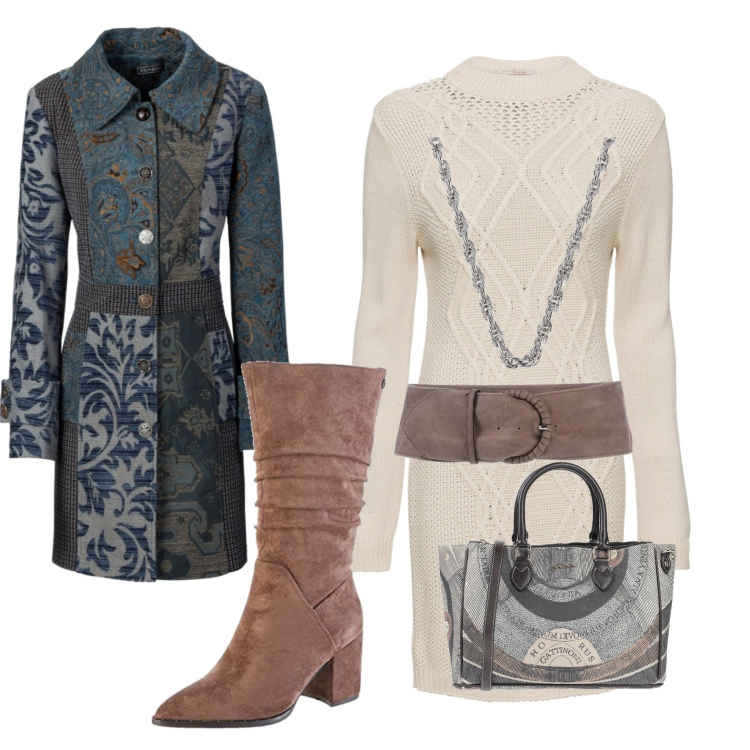Outfit donna - Stivali scamosciati. Stile Urban per Tutti i giorni. Abbinamento con cappotti, vestiti, cinture, borse a mano, stivali, collana girocollo.