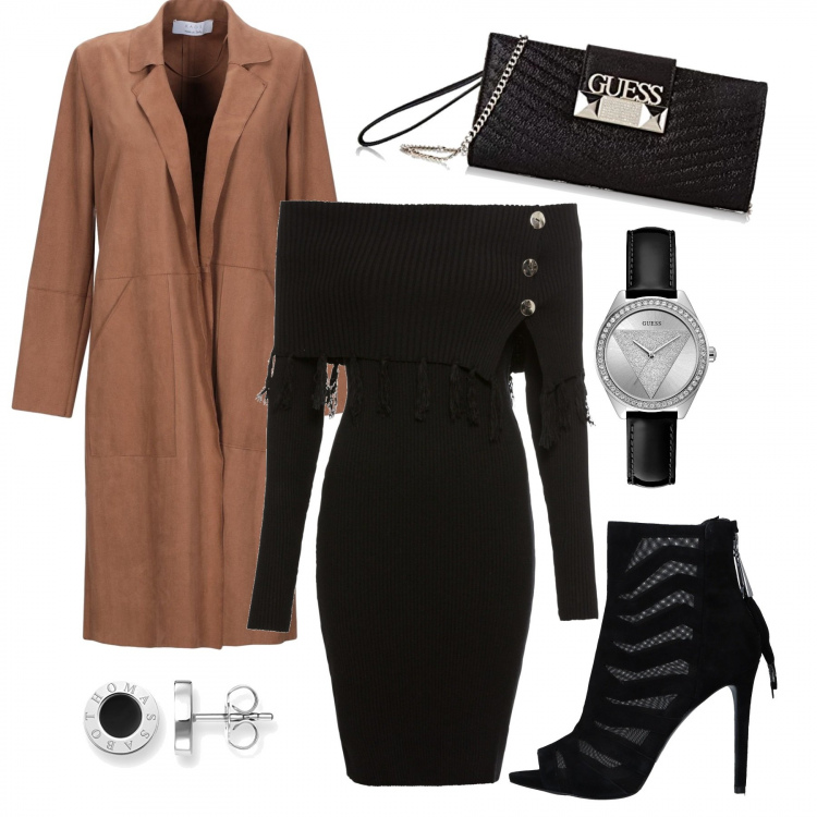 Outfit femme - Tendance #7117. Style Tendance pour Tous les jours. Assortir avec robes, bottines con zip open toe, manteaux, montres, sacs à main, boucles d'oreilles.