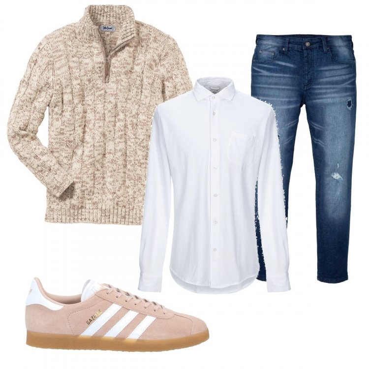 Outfit uomo - Casual #2274. Stile Casual per Tutti i giorni. Abbinamento con maglieria, jeans slim fit, sneakers, camicia.