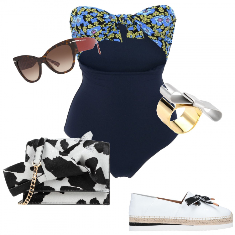Outfit femme - Ready or knot ?. Style Tendance pour Plage. Assortir avec maillots de bain une pièce et deux pièces, espadrilles, lunettes de soleil, bagues, sacs à bandoulière et portés à l'épaule.
