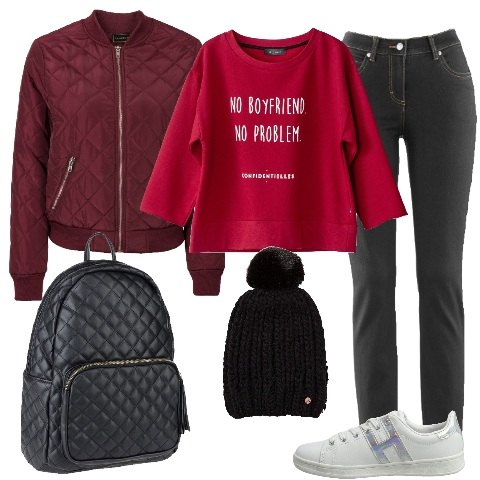 Outfit donna - Nessun problema. Stile Basic per Scuola/Università. Abbinamento con jeans slim fit.