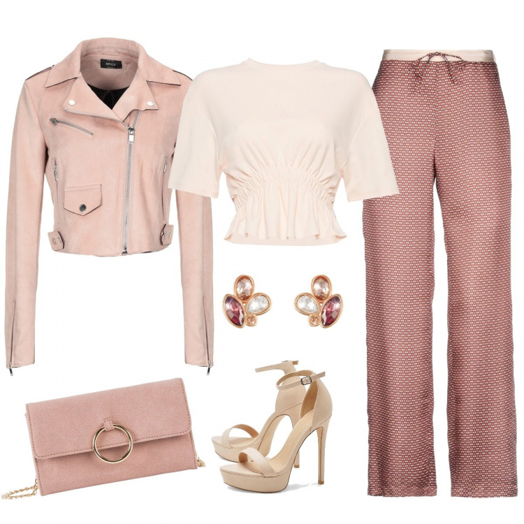 Outfit donna - Stasera vedo pink. Stile Trendy per Serata fuori. Abbinamento con cappotti, pantalone lungo, cappotti, scarpe col tacco, t-shirt, orecchini.