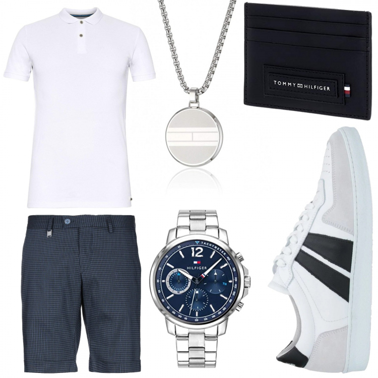Outfit homme - Tendance classic. Style Tendance pour Tous les jours. Assortir avec colliers et pendantifs, t-shirts, polos et débardeurs, pantalons courts et shorts, sneakers, porte-feuilles et porte-monnaie, montres.