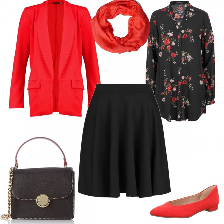Outfit donna - #Mi vesto bene con poco. Stile Bon Ton per Ufficio. Abbinamento con camicie, gonna, blazer, ballerine, borsa a tracolla con manico nero, sciarpe.