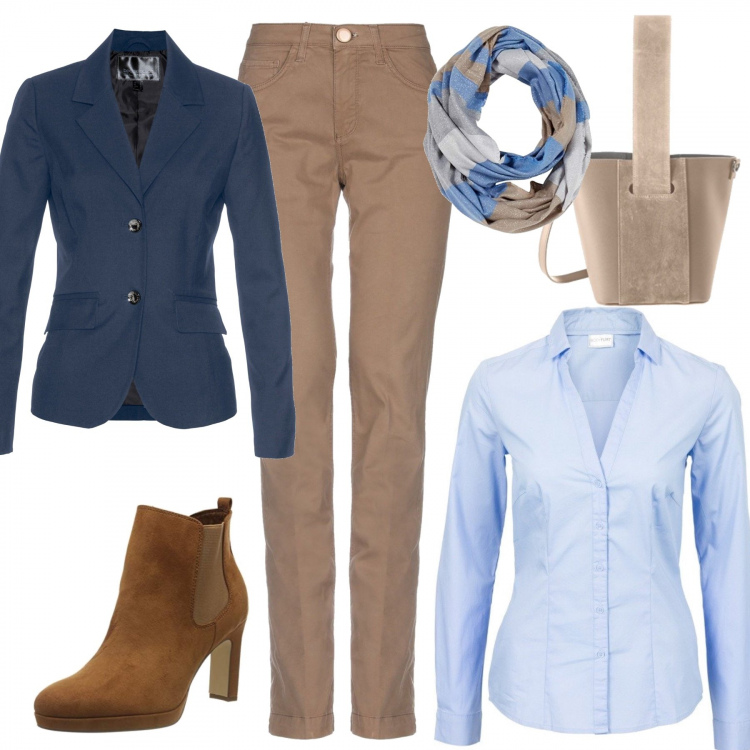 Outfit donna - Pantalone basic. Stile Basic per Tutti i giorni. Abbinamento con camicie, blazer, pantalone lungo, stivaletti, borse a spalla, sciarpe.