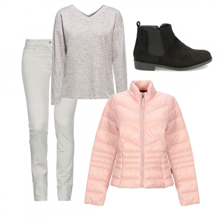 Outfit mujer - Basic #4825. Estilo Basic para Todos los días. Combinación con camisas, botines, pantalone, giubbino.