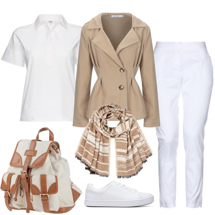 Outfit donna - Il pantalone che sta bene con tutto. Stile Basic per Scuola/Università. Abbinamento con blazer, pantaloni, zaini, camicia, sneakers, sciarpe.