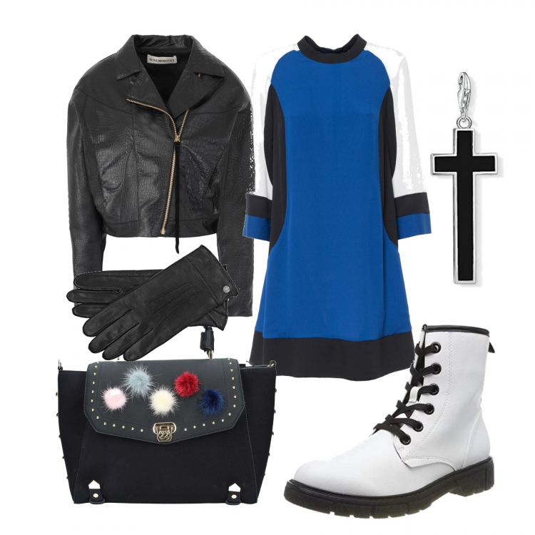 Outfit donna - Brand Inspo: Iceberg. Stile Trendy per Tutti i giorni. Abbinamento con giacche, borsa a mano, vestito lungo, stivali, pendente in sterling 925 argento, guanti nero.