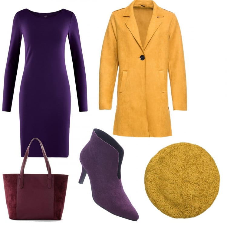 Outfit donna - La stravaganza. Stile Urban per Ufficio. Abbinamento con stivaletti, cappotti, shopping bag, vestiti, berretti.