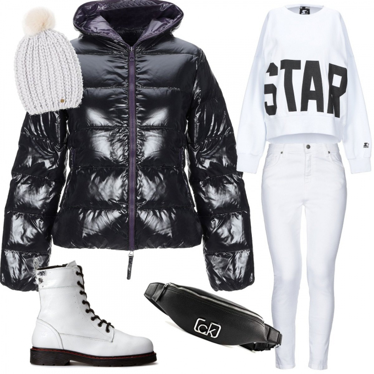 Outfit femme - Black & white. Style Rock pour Tous les jours. Assortir avec bottines, sweats, jeans, pouches, parkas et blousons, bonnets.