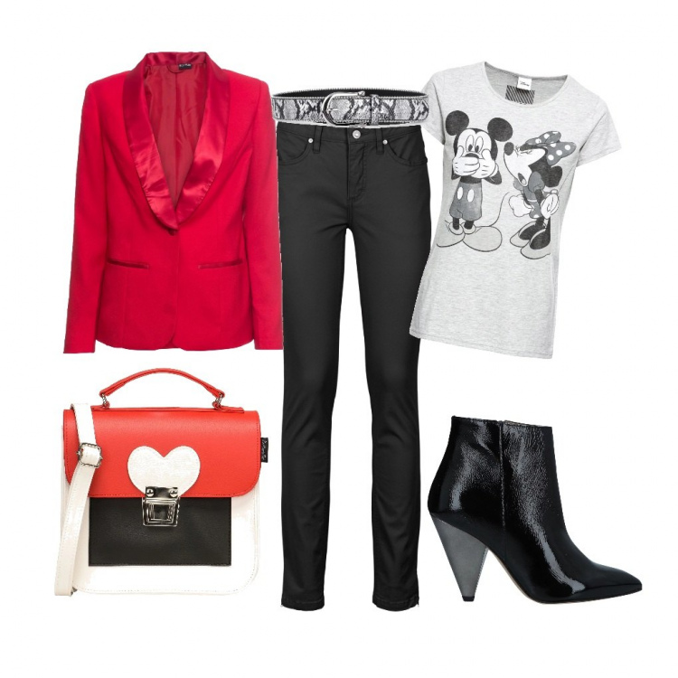 Outfit femme - Mouse Forever. Style Tendance pour Tous les jours. Assortir avec t-shirts, jeans, vestes, blazers et manteaux, ceintures et bretelles, bottines, sacs à main.