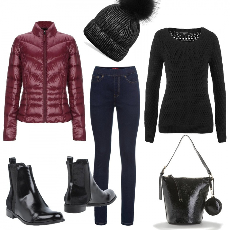 Outfit femme - It\'s cold today. Style Basique pour Tous les jours. Assortir avec pulls et cardigans, jeans, bottines, sacs à main, vestes, blazers et manteaux, chapeaux.