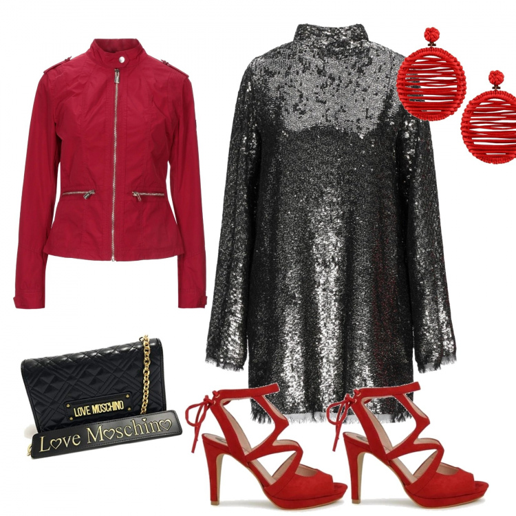 Outfit mujer - Brilli brilli. para Noche/Fiesta elegante. Combinación con clutch, zapatos de tacón, vestito, giacca, pendientes.