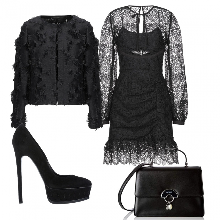 Outfit mujer - Chic #4792. Estilo Chic para Noche/Fiesta elegante. Combinación con bandoleras, vestito, giacca, stiletti.