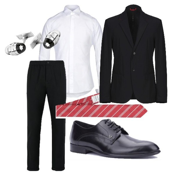 Outfit hombre - Invitado de boda. Estilo Business/Elegante para Ceremonia. Combinación con zapatos elegantes, chaquetas jersey, camisas, corbatas y pajaritas in raso, gemelos, pantalone.